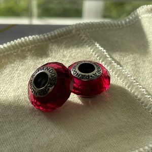 Pandora cranberry murano glass beads set of two